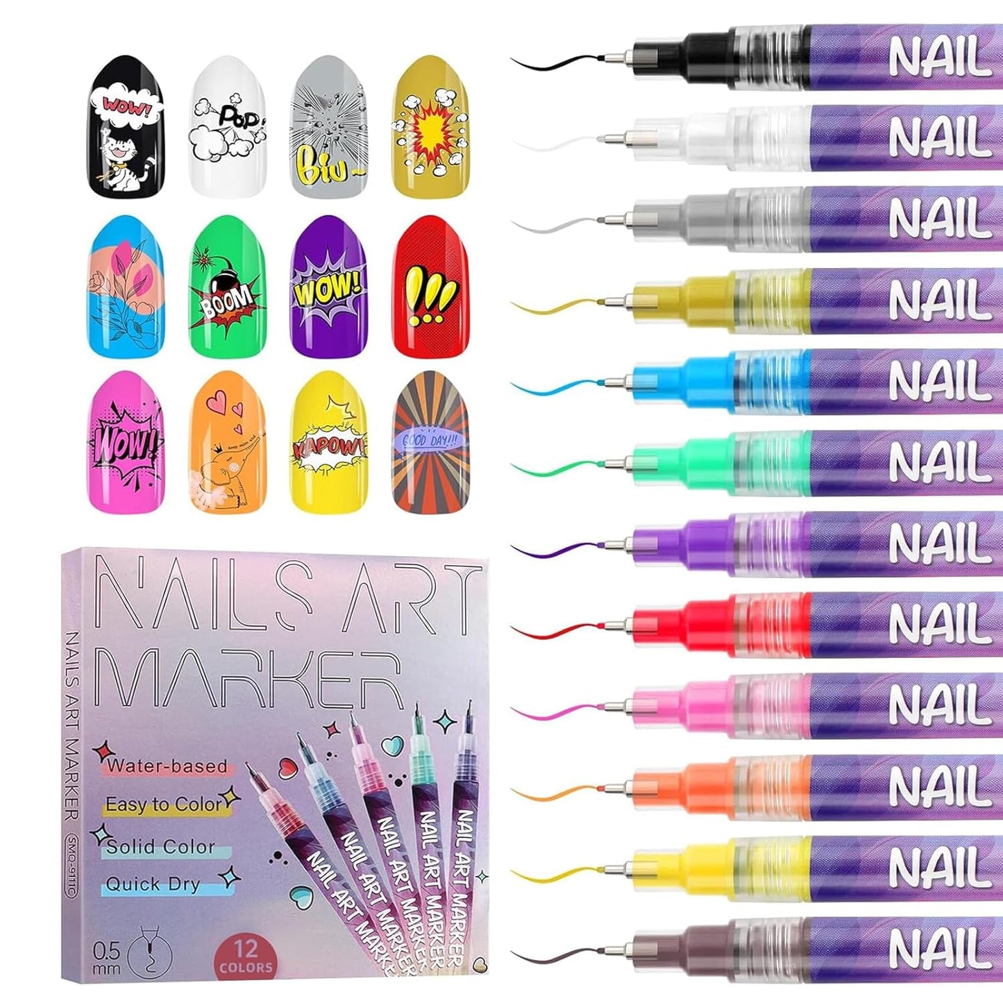 Professional Nail Art Marker Set — 12 Vibrant Colours