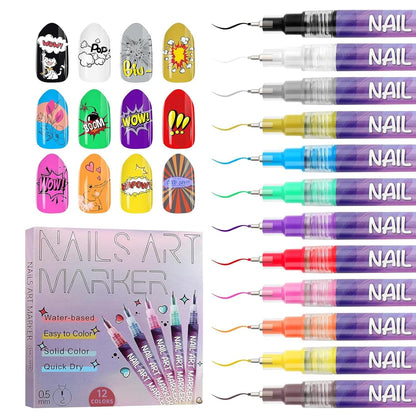 Professional Nail Art Marker Set — 12 Vibrant Colours