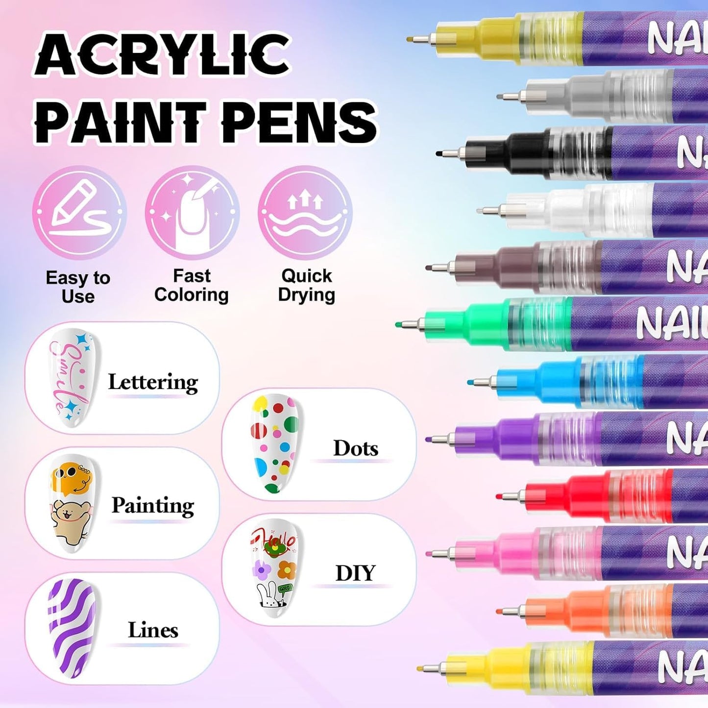 Professional Nail Art Marker Set — 12 Vibrant Colours